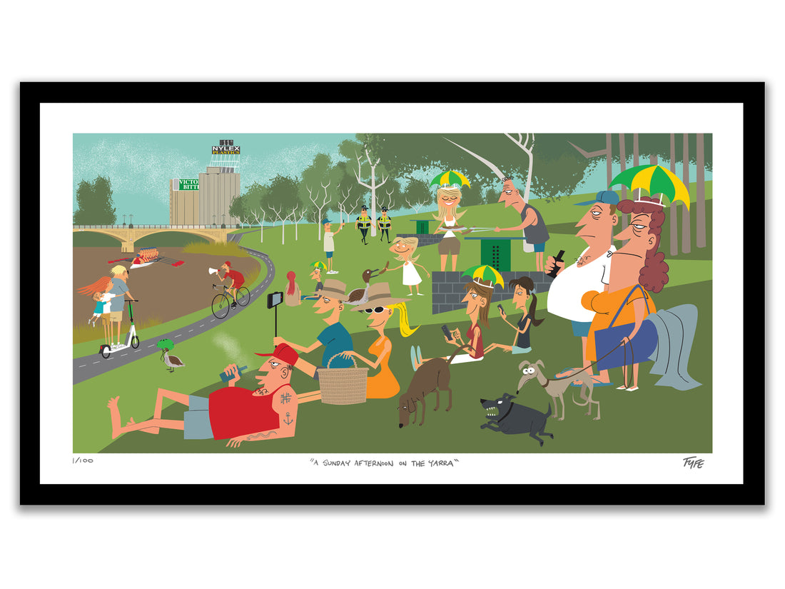 Colorful illustration of people enjoying a park with various activities