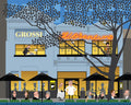 Illustration of a street scene with shops and people, featuring 'Grossi' and 'Lorenzo'.