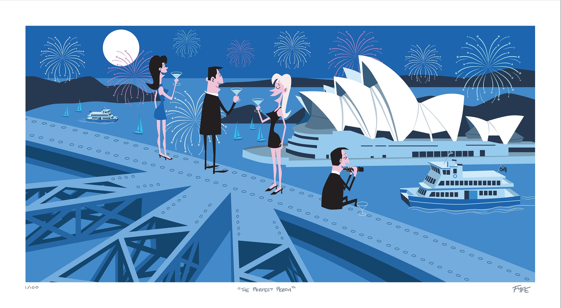 Illustration of people at a waterfront with the Sydney Opera House in the background