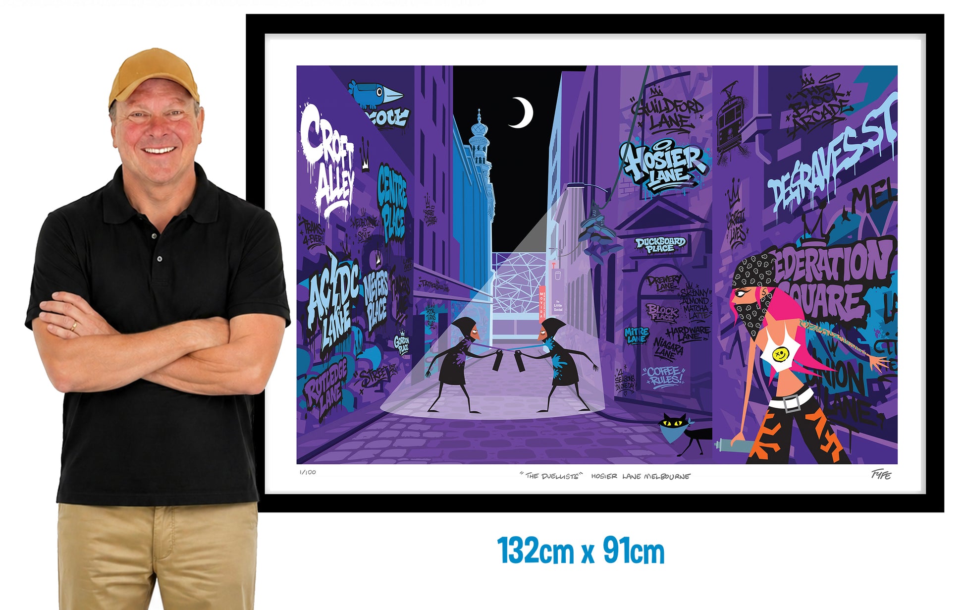 Hosier Lane Melbourne art print framed on wall showing street art scene